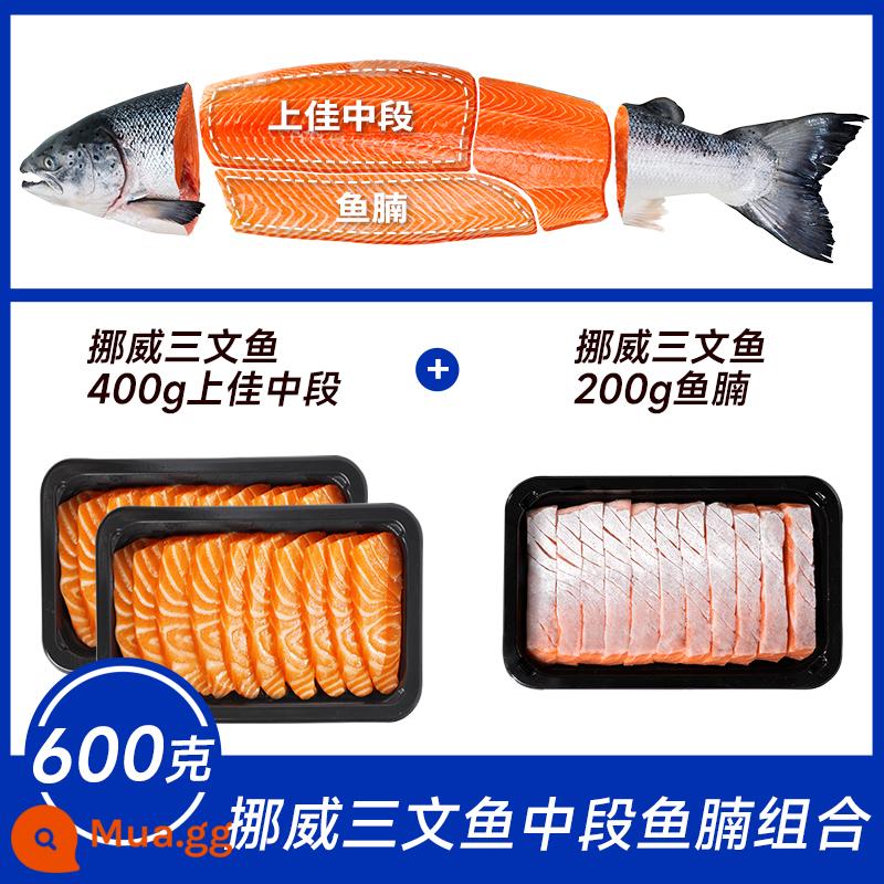 Sushi Baifeng nhập khẩu từ Na Uy H-111 sashimi cá hồi sashimi tươi phần giữa bụng hải sản cá hồi nguyên con - Phần giữa cao cấp 400g + bụng cá 200g [hộp 3 lát]