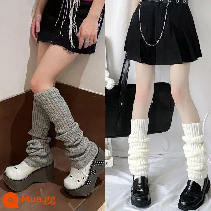 Tất Dệt Kim Phong Cách Harajuku Y2k Subculture Nhật Bản Jk Mùa Hè Bắp Chân Dài Giữa Bong Bóng Tất Nữ Dài Trung Bình 2023 - Màu trắng sữa 50cm + xám 50cm