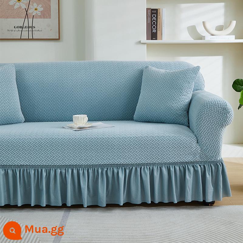 Vỏ bọc ghế sofa một hai ba hàng thẳng Vỏ bọc đàn hồi bao gồm tất cả bốn mùa đơn kiểu cũ - Màu xanh nhạt kiểu chữ T (kiểu váy)