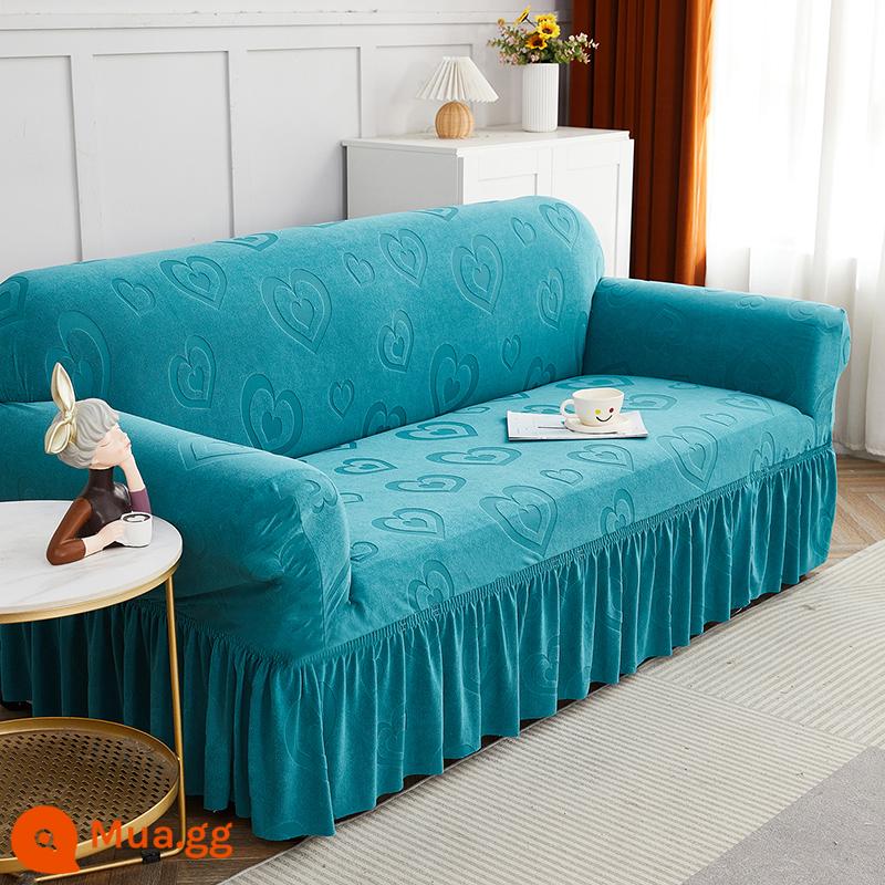 Vỏ bọc ghế sofa một hai ba hàng thẳng Vỏ bọc đàn hồi bao gồm tất cả bốn mùa đơn kiểu cũ - Love-Forest Green (kiểu váy)