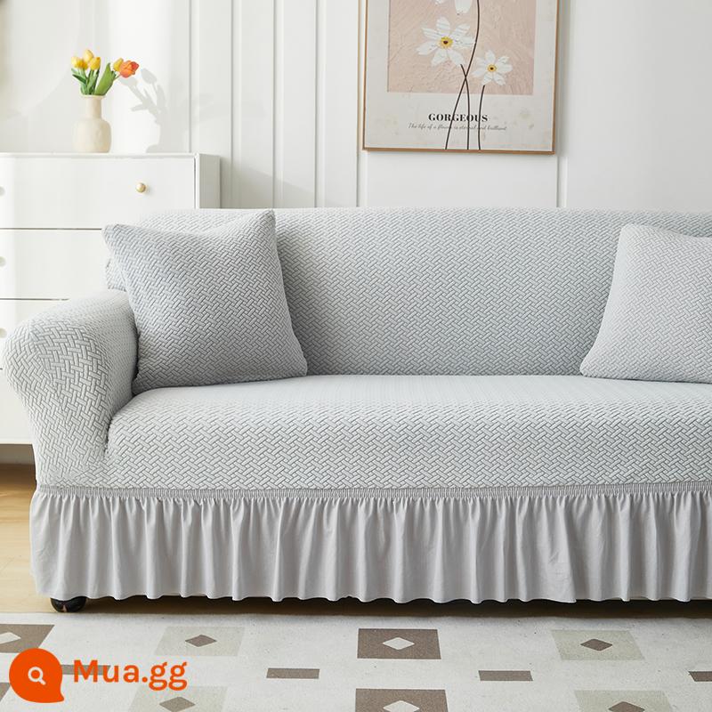 Vỏ bọc ghế sofa một hai ba hàng thẳng Vỏ bọc đàn hồi bao gồm tất cả bốn mùa đơn kiểu cũ - Lưới chữ T - xám nhạt (kiểu váy)