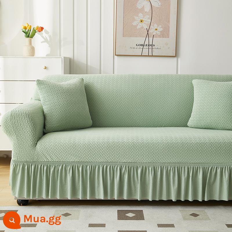 Vỏ bọc ghế sofa một hai ba hàng thẳng Vỏ bọc đàn hồi bao gồm tất cả bốn mùa đơn kiểu cũ - Lưới chữ T màu xanh bạc hà (kiểu váy)