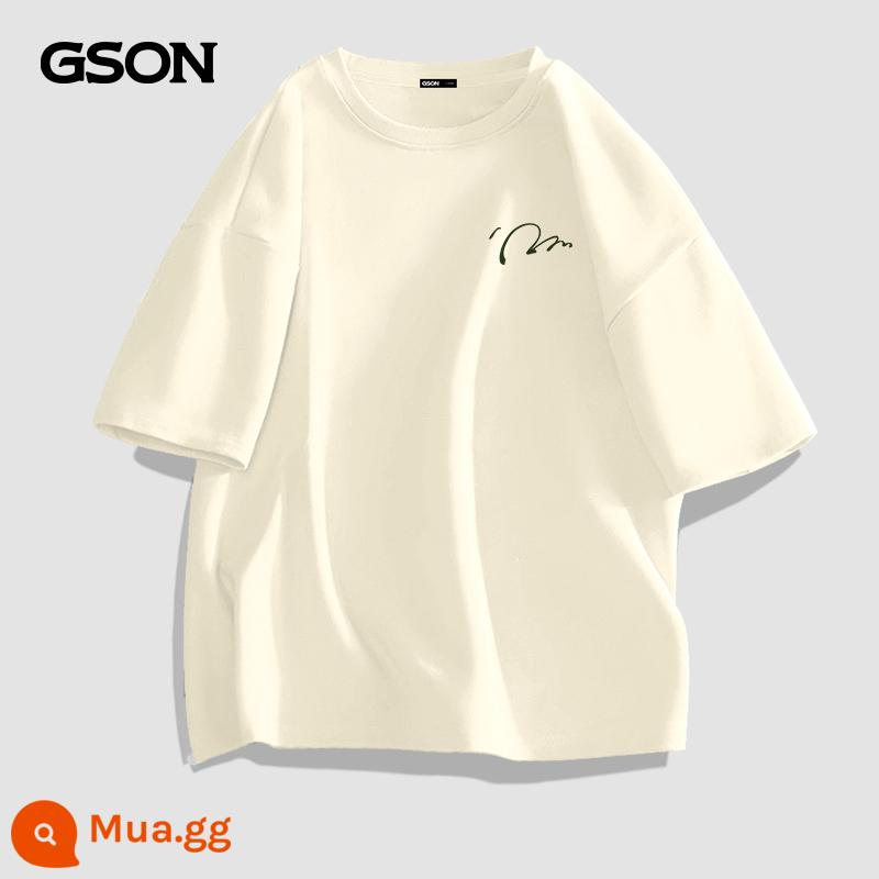 Semir Group GSON áo thun ngắn tay cotton nguyên chất cho nam phong cách tối giản áo thun graffiti màu trắng phong cách trung tính nửa tay rộng rãi cho nam - Màu be nhạt (nhãn ngực mùa hè mát mẻ)