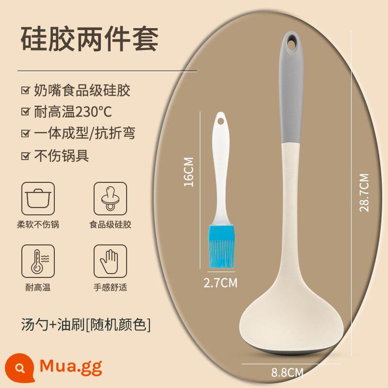 Thìa silicone đặc biệt dành cho nồi chống dính gia đình, thìa nấu ăn chịu nhiệt độ cao, thìa súp, bộ dụng cụ nhà bếp cấp thực phẩm - Màu tương phản trắng kem và xám - cọ dầu thìa - hai gói