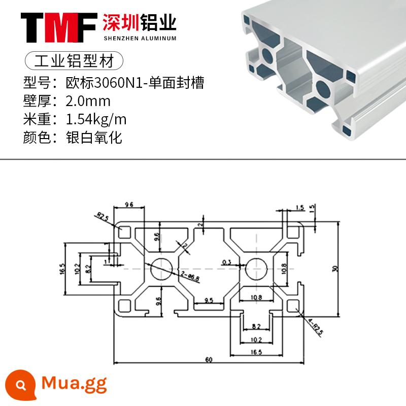 Vật liệu đùn nhôm công nghiệp 3030 Vật liệu đùn nhôm tiêu chuẩn Châu Âu Hợp kim nhôm 3060 profile ống vuông hợp kim nhôm khung thiết bị 3090 - Tiêu chuẩn Châu Âu 3060N1-60 rãnh bịt bề mặt-2.0