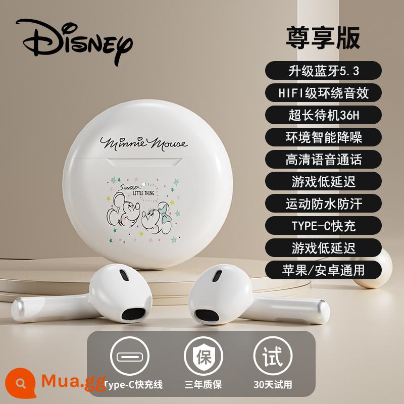 Tai nghe Bluetooth không dây chính hãng Disney đồng thương hiệu dành cho thể thao, giảm tiếng ồn, bé gái cao cấp, trẻ em dễ thương, VIVO dành cho nam - Phiên bản độc quyền của Mickey và Minnie trắng [Bluetooth 5.3 được nâng cấp + Hiệu ứng âm thanh HIFI + Thời lượng pin siêu dài]