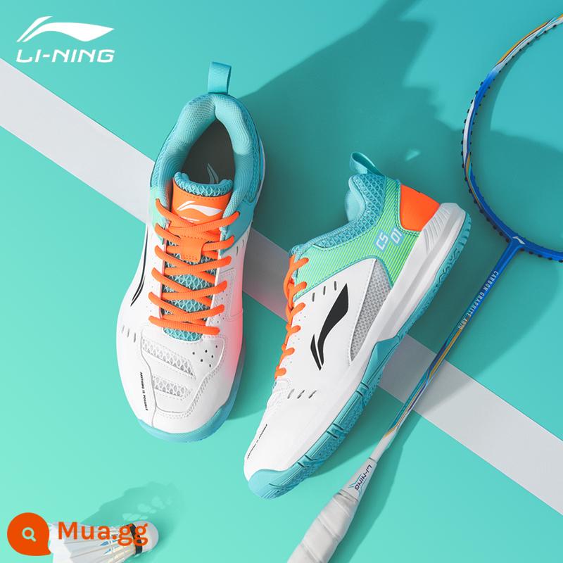 Giày cầu lông Li Ning nam nữ chính hãng 2023 mới rộng cuối cùng chống trượt chống trượt chuyên nghiệp đào tạo toàn diện - Tiêu chuẩn màu trắng/màu ngọc lam nhạt/màu cam huỳnh quang