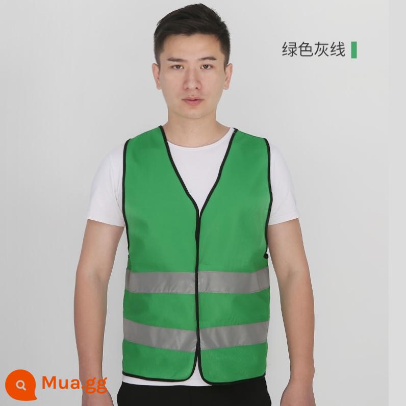 Áo vest an toàn phản quang in logo công trình chống tĩnh điện cộng với kỹ thuật in giao thông phân bón áo liền quần tùy chỉnh - Áo vest sọc xám vải xanh-I68-C43