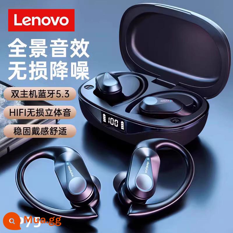 Tai nghe Bluetooth móc tai Lenovo, chạy thể thao true wireless, thời lượng pin dài, giảm tiếng ồn, phù hợp cho Huawei, Apple và Xiaomi - LP75 Black-Giá đặc biệt [Bluetooth 5.3+Màn hình kỹ thuật số thông minh]