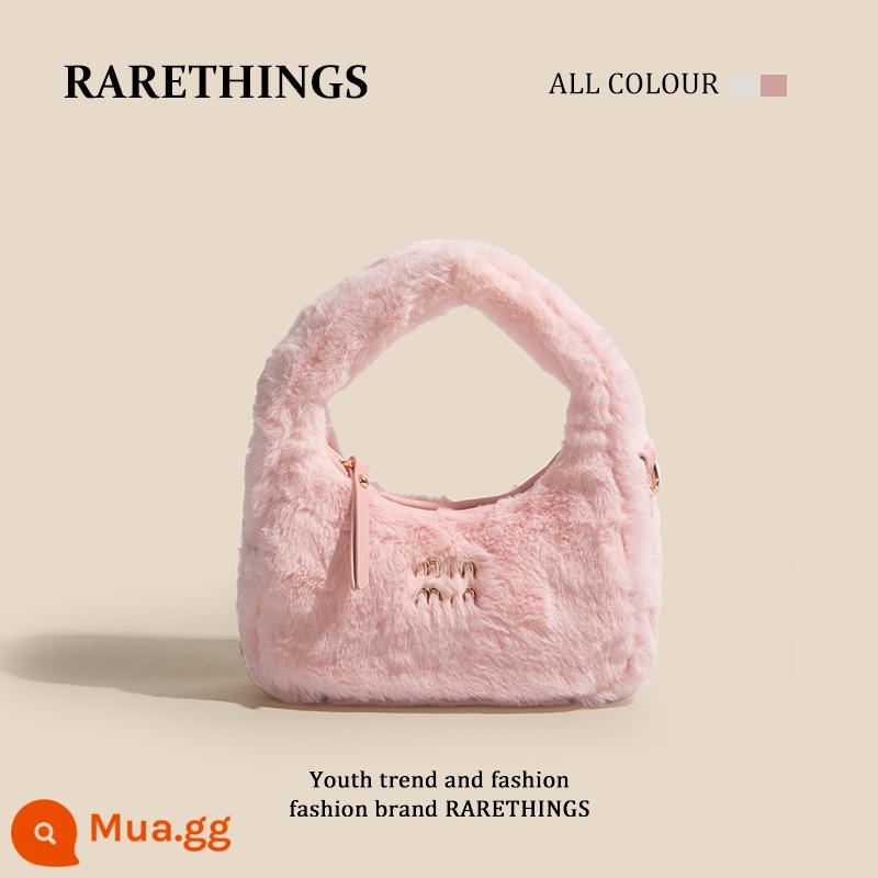 Rarethings2022 mùa thu đông sang trọng mới túi đeo vai di động thiết kế thích hợp Messenger túi đeo tay có lông - Hồng