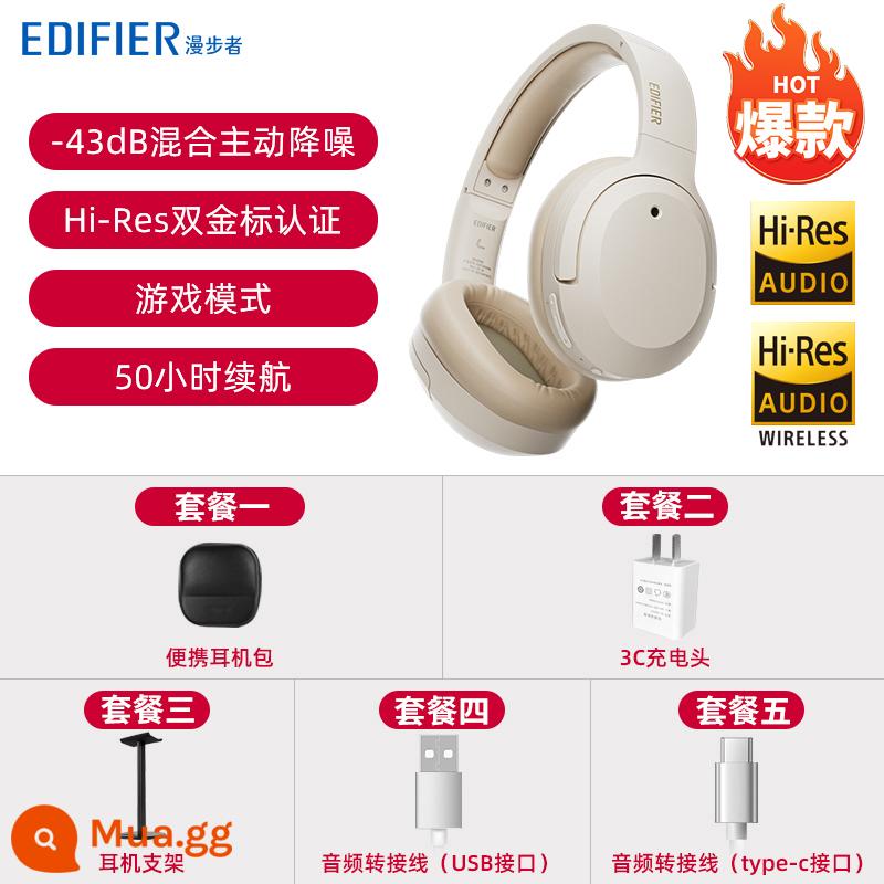 EDIFIER/Walker W820NB đôi tiêu chuẩn vàng Bluetooth tai nghe gắn trên đầu micro máy tính giảm tiếng ồn chủ động không dây - Màu trắng đục (phiên bản nhãn vàng đôi)