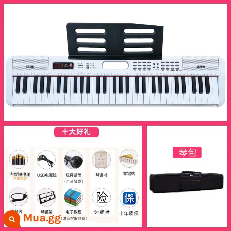 Đàn piano điện tử cầm tay dành cho người mới bắt đầu, người lớn và trẻ em, đàn piano cầm tay tại nhà dành riêng cho bé gái mẫu giáo 61 phím cấp độ đầu vào - Túi màu trắng + biểu diễn