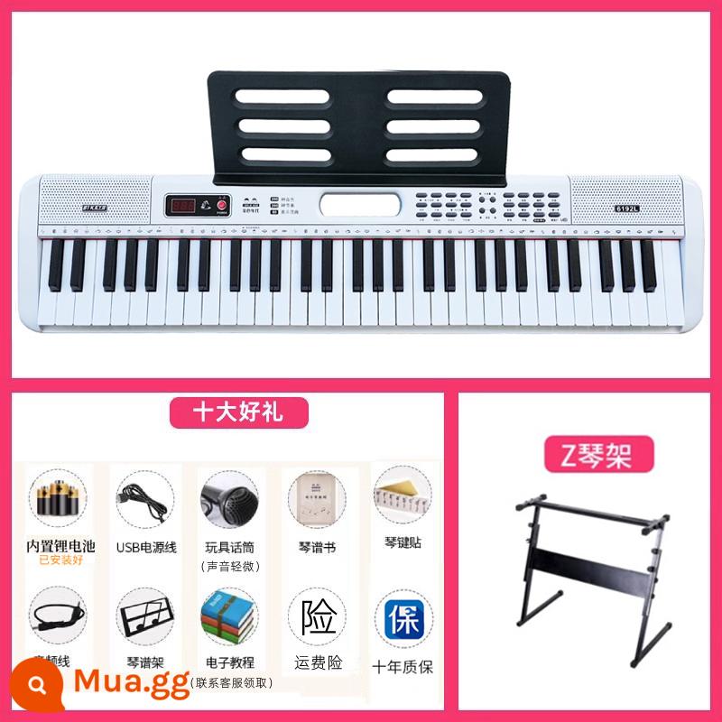 Đàn piano điện tử cầm tay dành cho người mới bắt đầu, người lớn và trẻ em, đàn piano cầm tay tại nhà dành riêng cho bé gái mẫu giáo 61 phím cấp độ đầu vào - Giá đỡ đàn piano + trắng