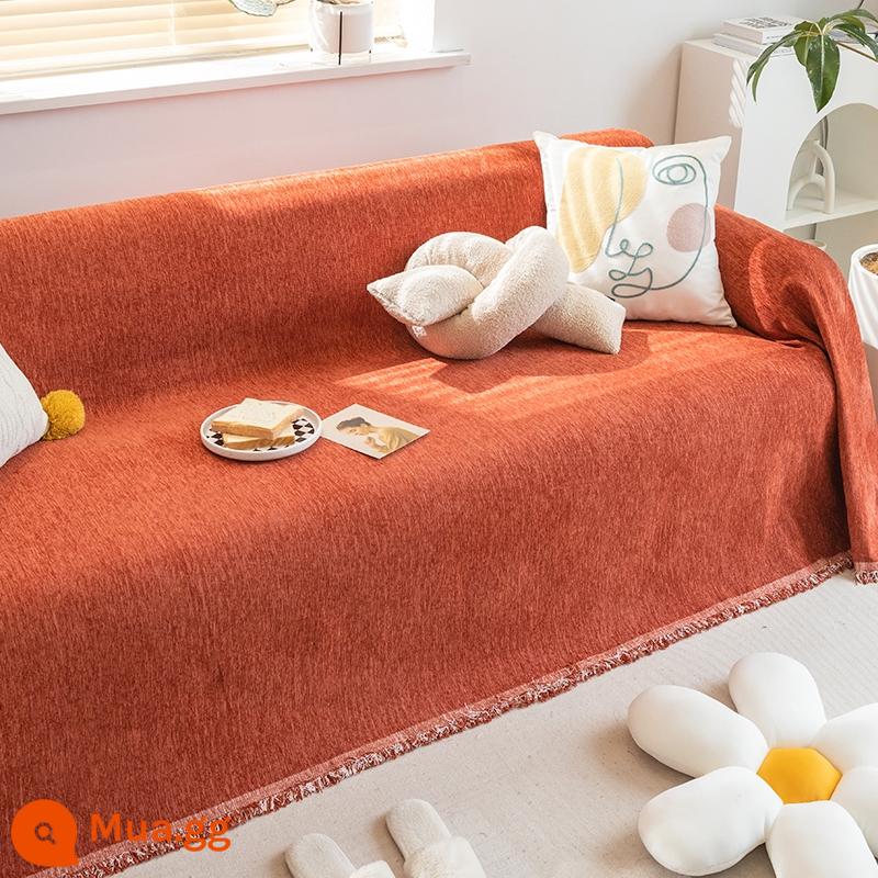 Vỏ ghế sofa nổi tiếng trên Internet Vỏ đệm sofa chống trầy xước Vỏ ghế sofa phổ thông bốn mùa Vỏ chăn chống trượt phổ quát - Cực kỳ đơn giản-màu đỏ cam