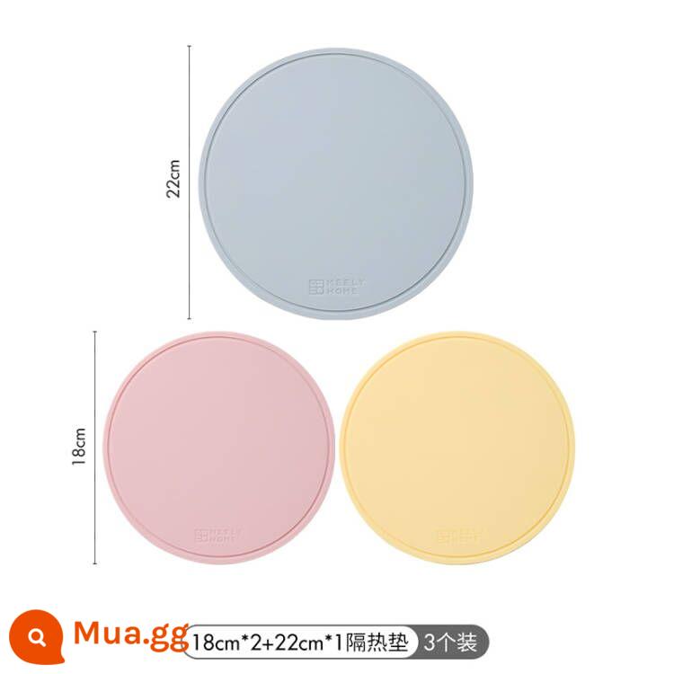 Thảm cách nhiệt bằng silicone meelyhome Thảm lót bàn ăn chống bỏng Thảm lót bát đĩa Thảm lót bát đĩa Thảm lót bàn ăn chịu nhiệt độ cao - [Gói 3] 2 miếng lót đĩa silicon bạch kim 18cm + 1 giá đỡ nồi 22cm màu xanh xám