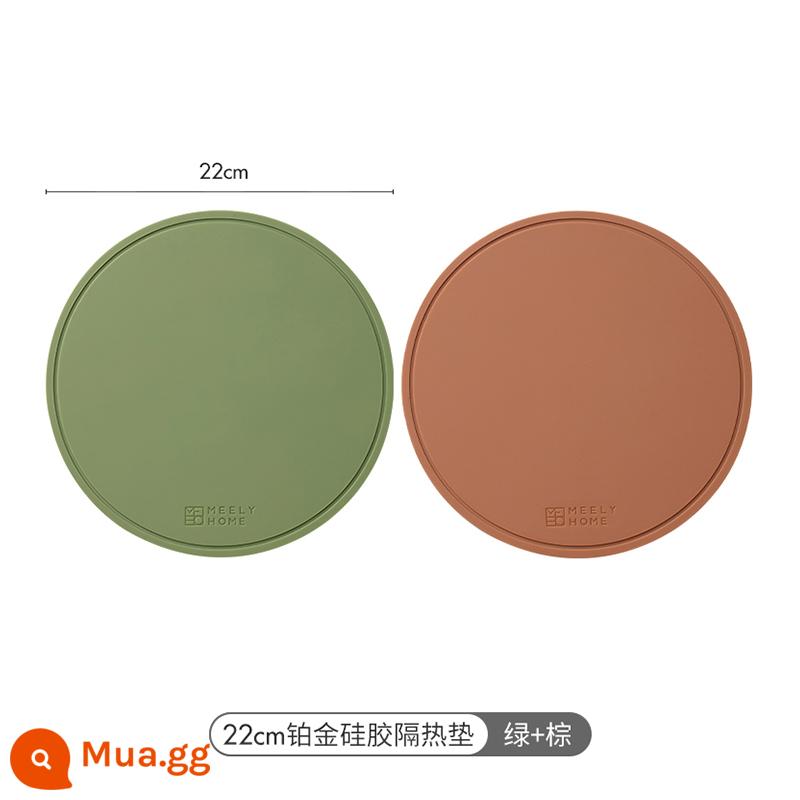 Thảm cách nhiệt bằng silicone meelyhome Thảm lót bàn ăn chống bỏng Thảm lót bát đĩa Thảm lót bát đĩa Thảm lót bàn ăn chịu nhiệt độ cao - 22cm [xanh + nâu 2 miếng] giá đỡ nồi cách nhiệt silicon bạch kim