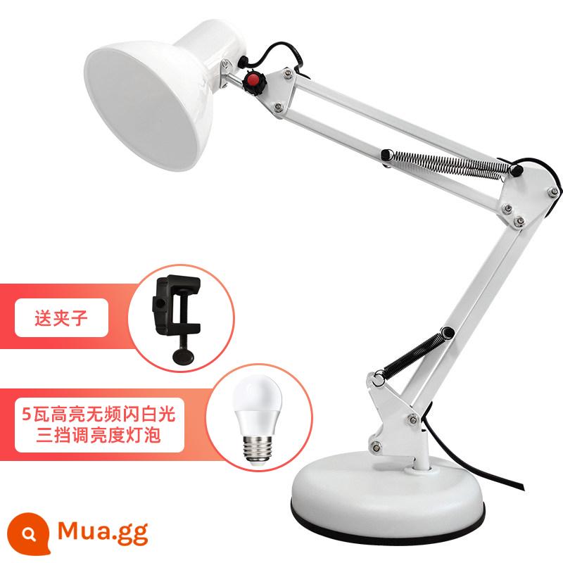 Keyun bảo vệ mắt đèn bàn Mỹ cánh tay dài ký túc xá sinh viên đại học plug-in learning LED kiểu cũ có thể thay thế bóng đèn kẹp - Bóng đèn LED điều chỉnh độ sáng ba cấp độ không nhấp nháy LED 5 watt màu trắng cộng với 5 watt