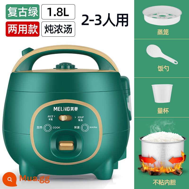 Nồi cơm điện Meiling mini 1.2L 1-2 người Nồi cơm điện nhỏ 1.6 lít có thể dùng nấu ký túc xá sinh viên cho 1 người - Lớp lót chống dính dày 1,8L màu xanh lá cây [mẫu sử dụng kép được nâng cấp] kèm nồi hấp