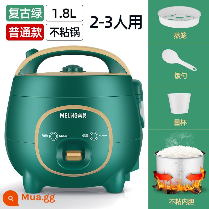 Nồi cơm điện Meiling mini 1.2L 1-2 người Nồi cơm điện nhỏ 1.6 lít có thể dùng nấu ký túc xá sinh viên cho 1 người - Lớp lót chống dính dày 1,8L màu xanh lá cây có giỏ hấp