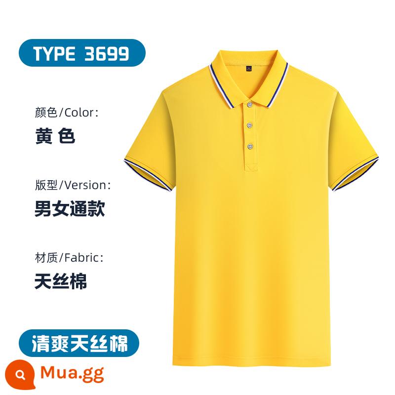 Áo sơ mi polo cotton nguyên chất, quần áo bảo hộ lao động ngắn tay có ve áo in logo, áo sơ mi văn hóa quảng cáo có thêu, đồng phục nhóm đặt làm riêng - C-vàng