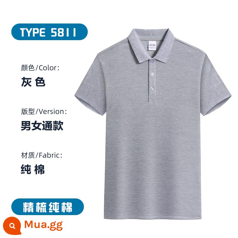 Áo sơ mi polo cotton nguyên chất, quần áo bảo hộ lao động ngắn tay có ve áo in logo, áo sơ mi văn hóa quảng cáo có thêu, đồng phục nhóm đặt làm riêng - A-màu xám