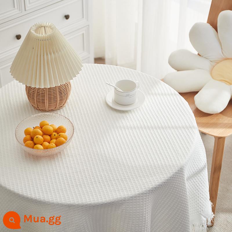 Khăn trải bàn ánh sáng sang trọng cao cấp vải lanh cotton trắng Pháp sắp xếp sinh nhật bàn tròn nhỏ hình chữ nhật gian hàng bàn cà phê vải ins - bánh quế trắng