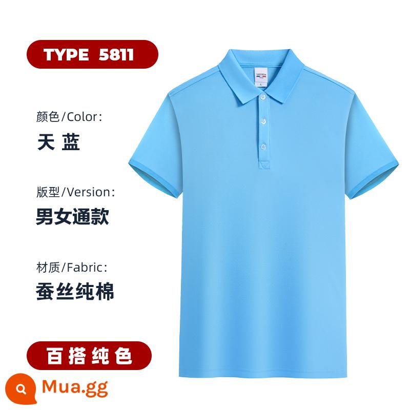 Quần áo công sở có ve áo theo yêu cầu, áo polo ngắn tay in logo, đồng phục nhóm công ty, áo sơ mi cotton thêu văn hóa, may theo yêu cầu - 811 màu xanh da trời