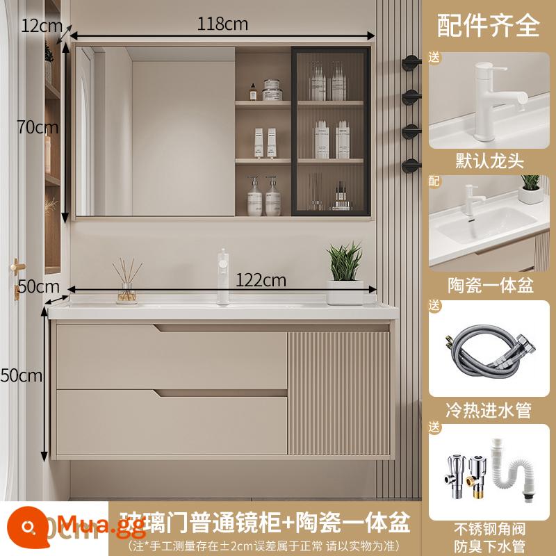 Cầu trượt bi thép ngăn kéo trượt im lặng - Tủ gương thông thường cửa kính màu kem 120 cm kiểu chữ U (nâng cấp với vòi kéo tròn màu trắng)