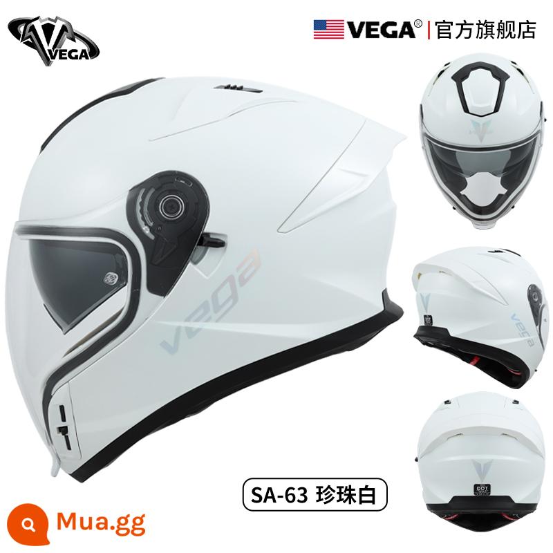 Mỹ VEGA Xe Máy Mũ Nam Nữ Mùa Đông Chống Sương Mù Đua Xe Máy Full Mũ Bảo Hiểm Đuôi Lớn Cá Tính Thoáng Mát chạy Bluetooth - Ngọc trai trắng