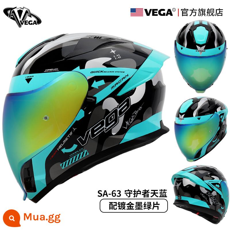 Mỹ VEGA Xe Máy Mũ Nam Nữ Mùa Đông Chống Sương Mù Đua Xe Máy Full Mũ Bảo Hiểm Đuôi Lớn Cá Tính Thoáng Mát chạy Bluetooth - Guardian màu xanh da trời với màu xám mạ vàng