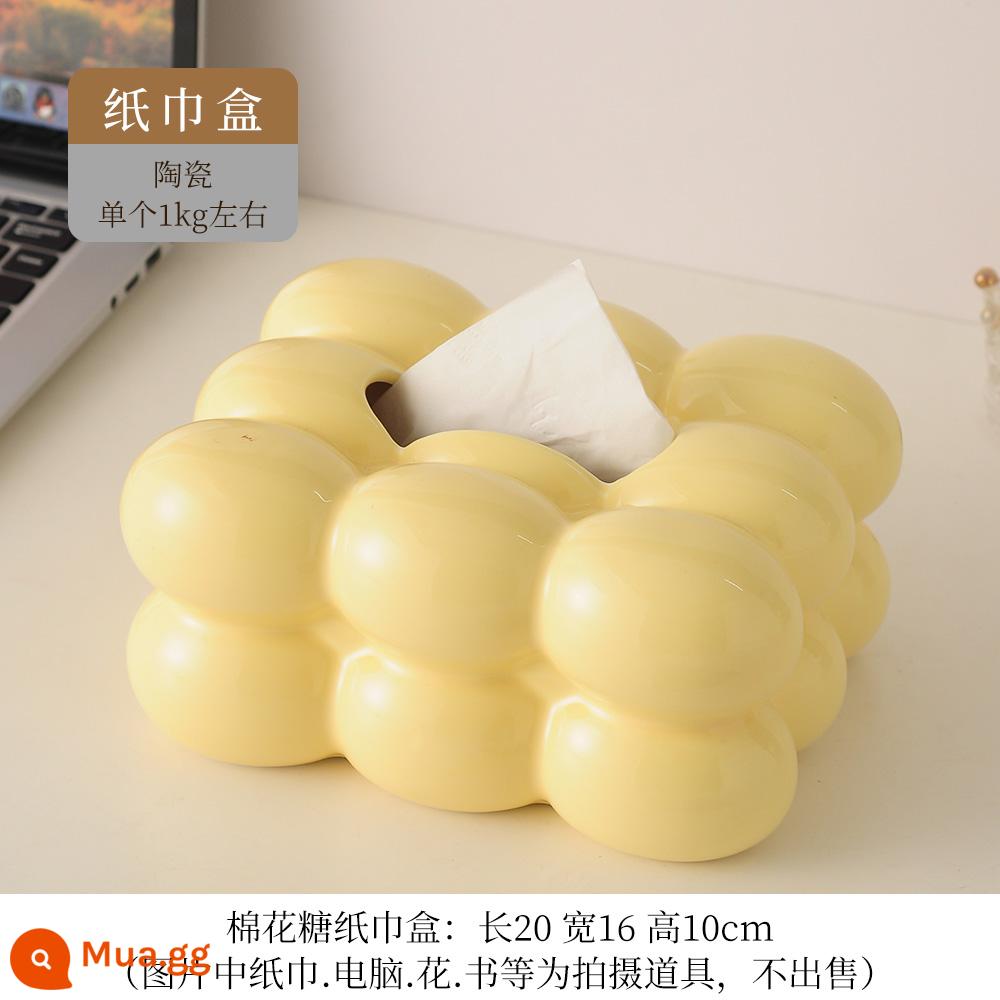 Hộp đựng khăn giấy phong cách kem ins marshmallow phòng khách cao cấp trang trí bàn trà đơn giản nhẹ sang trọng sáng tạo hộp giấy vệ sinh bằng sứ - Hộp đựng khăn giấy gói kẹo bông màu vàng kem