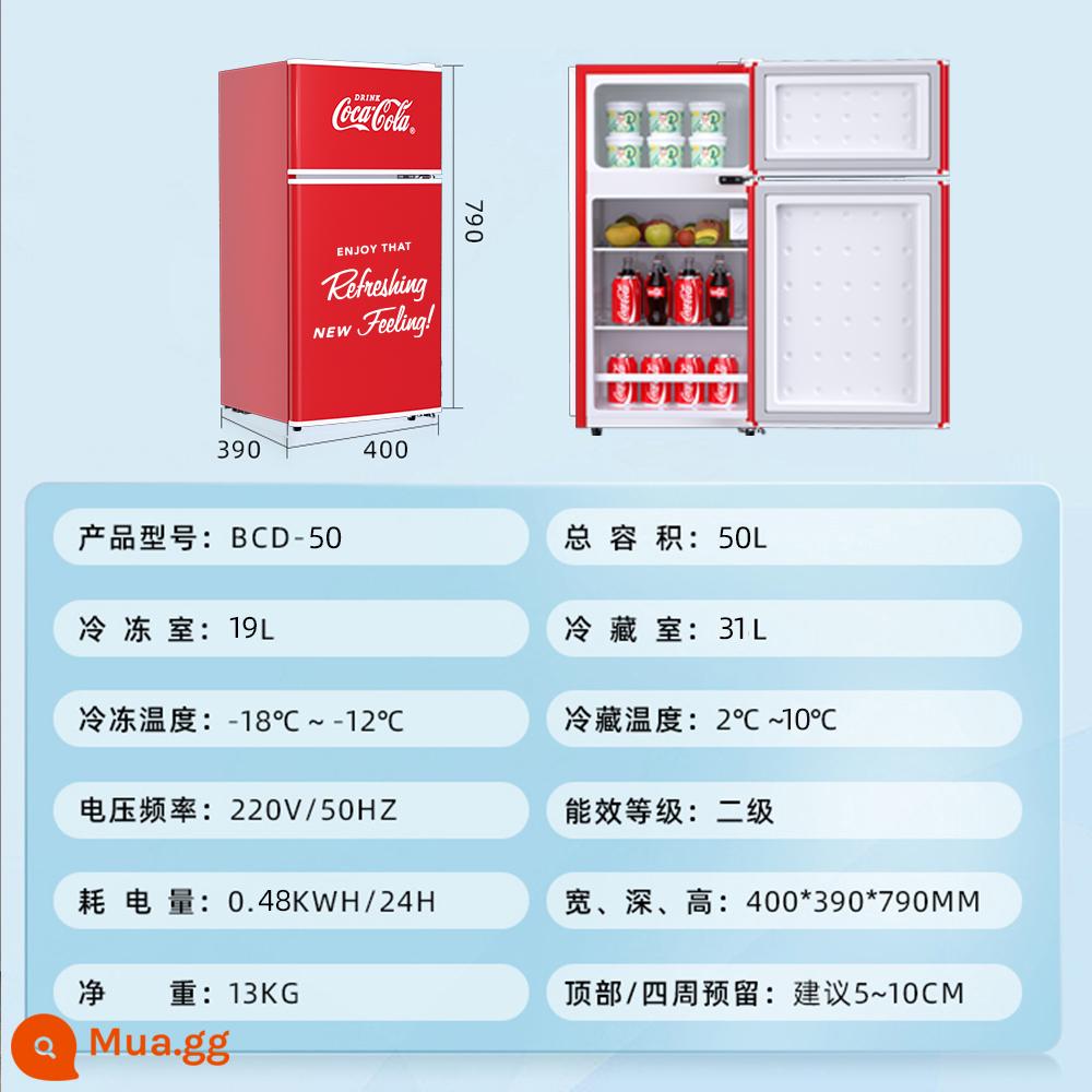 Coca-Cola Retro Tủ Lạnh Nhỏ Gia Đình Nhỏ Mini Tủ Lạnh Nhỏ Cửa Đôi Làm Lạnh Tủ Đông Ký Túc Xá Tắt Tiếng Tiết Kiệm Năng Lượng - 50L màu đỏ cổ điển