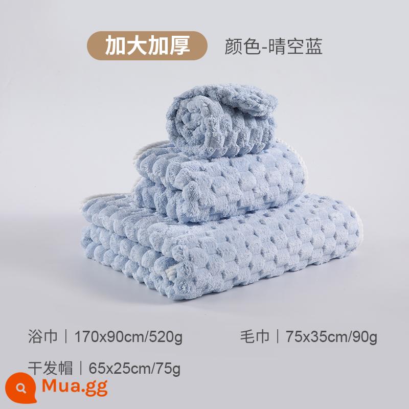 2023 bộ ba mảnh và khăn tắm nam nữ mới thấm hút nước nhanh hơn cotton nguyên chất và không đổ lông - (Trong Xanh Da Trời) Khăn Tắm Cực Lớn + Khăn Tắm + Mũ Sấy Tóc