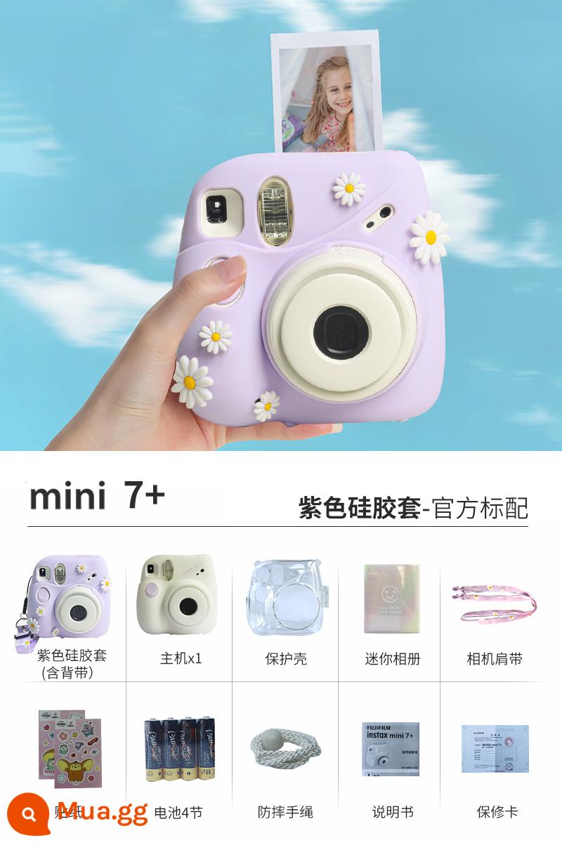 Máy ảnh lấy liền Fujifilm mini12 Máy chụp ảnh lấy liền mini7+ mini 11 - Vỏ silicon mini7+ màu trắng (hoa cúc tím)