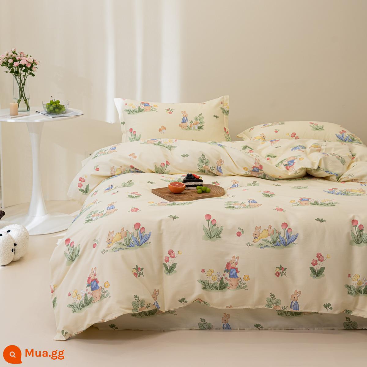 Khăn trải giường cotton nguyên chất một mảnh dày 100 cotton nguyên chất đơn 1,5m ga trải giường đôi ký túc xá ba bộ giường lớn tatami - Thỏ Nấm Phiên Bản A