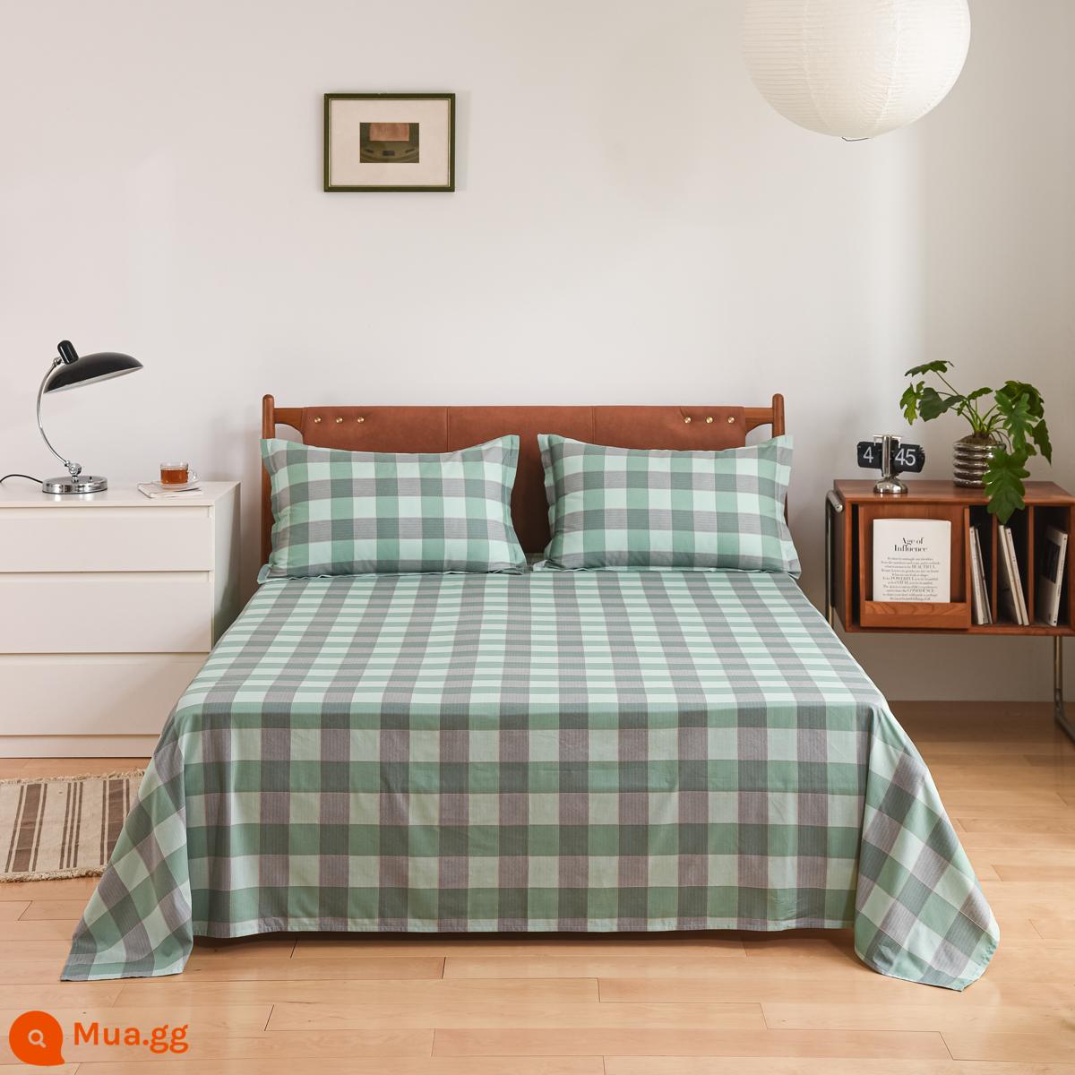 Khăn trải giường cotton nguyên chất một mảnh dày 100 cotton nguyên chất đơn 1,5m ga trải giường đôi ký túc xá ba bộ giường lớn tatami - Phiên bản xanh mục vụ A