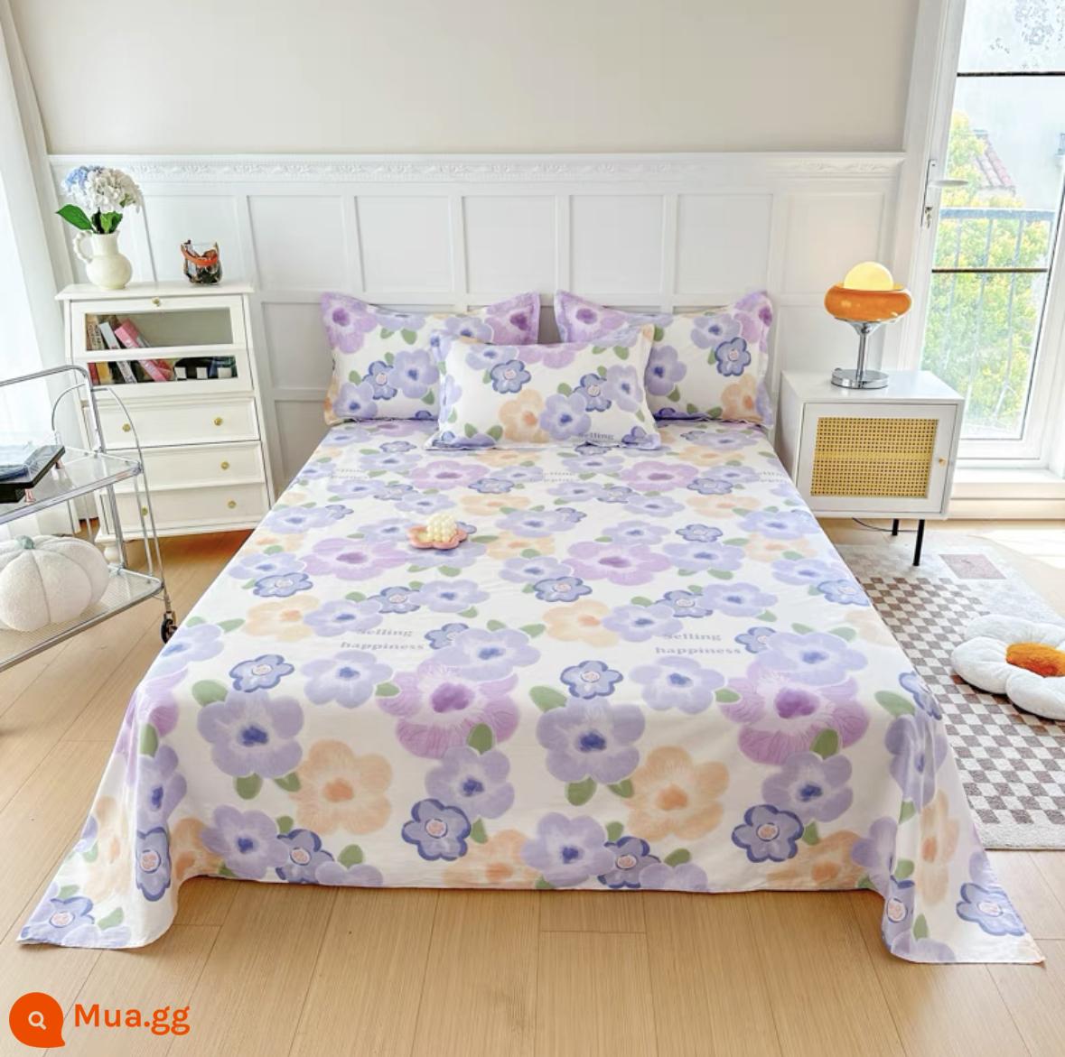 Khăn trải giường cotton nguyên chất một mảnh dày 100 cotton nguyên chất đơn 1,5m ga trải giường đôi ký túc xá ba bộ giường lớn tatami - Ngôn Ngữ Hoa Lãng Mạn Phiên Bản A