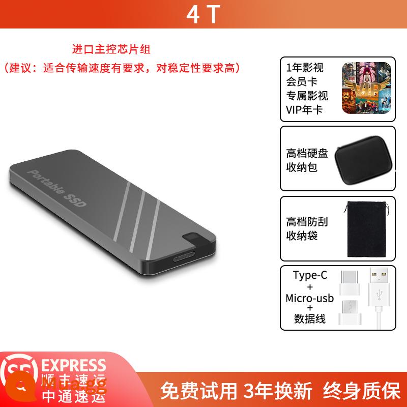 Ổ cứng di động siêu mỏng 1T/2T/4T/8TB thể rắn tốc độ cao đọc và ghi đĩa máy tính điện thoại di động bên ngoài di động - 4TB [Đen] [Đọc ghi tốc độ cao + chip nhập khẩu] [Tốc độ 160]