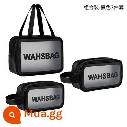 Túi đựng mỹ phẩm cao cấp dành cho nữ 2023 mỹ phẩm mới lưu trữ di động bàn chải túi giặt nhỏ không thấm nước dung tích lớn - bộ đồ ba mảnh màu đen