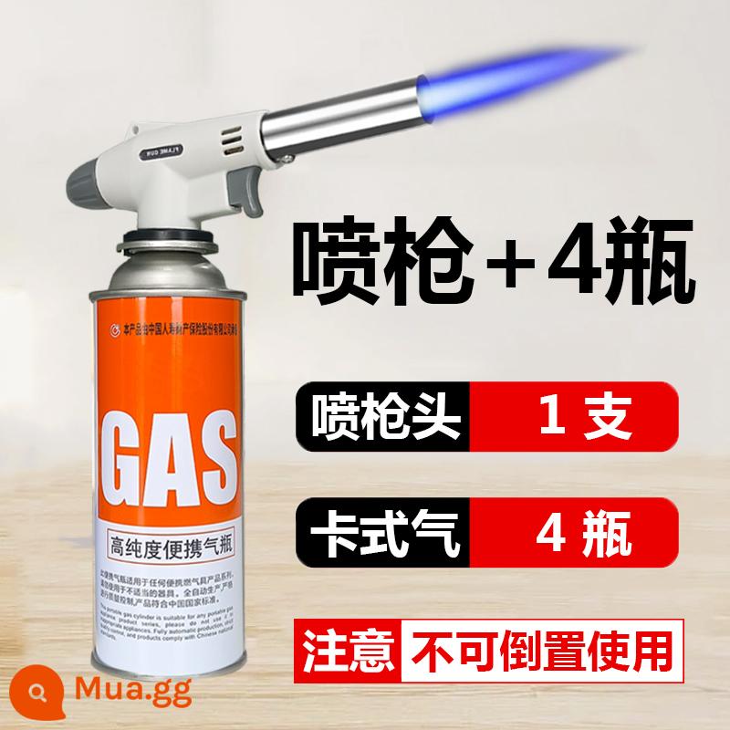 Lò băng cassette bình ga khí hóa lỏng lọ thẻ butan di động xi lanh khí từ ngoài trời khí gas chống cháy nổ - Gói kết hợp: 4 chai (220g) + 1 đầu súng phun