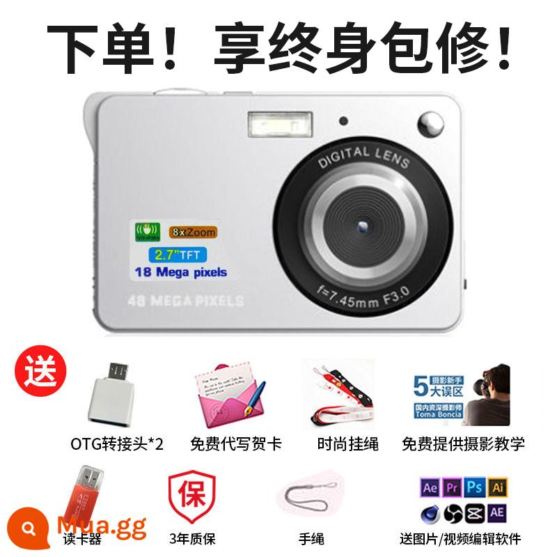 Máy ảnh kỹ thuật số CCD HD retro tiệc sinh viên cô gái nhập cảnh du lịch vlog máy ảnh thẻ di động - 01 Silver-4800w có thể quay video và truyền sang điện thoại di động