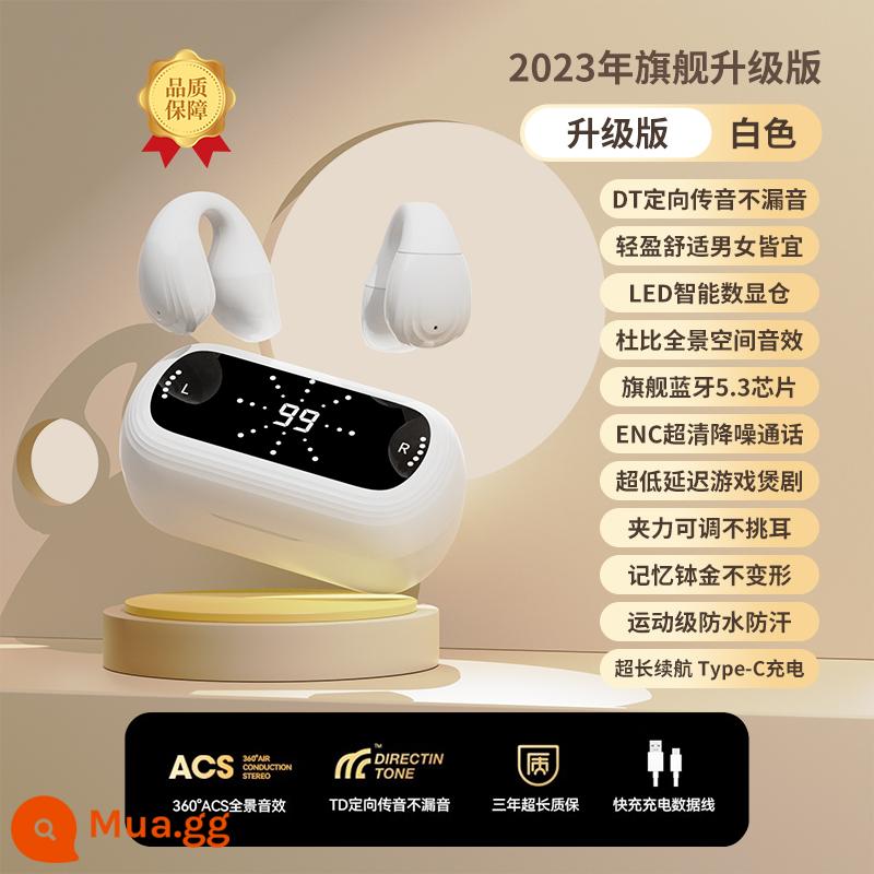 Tai nghe bluetooth không dây thực sự dẫn truyền qua xương không có trong tai 2023 kẹp tai mới loại móc tai dành cho nam và nữ thể thao chạy bộ đặc biệt - [Phiên bản nâng cấp mới] Hiệu ứng âm thanh không gian toàn cảnh Dolby√Cuộc gọi giảm tiếng ồnENC√Thời lượng pin siêu dài [Trắng]