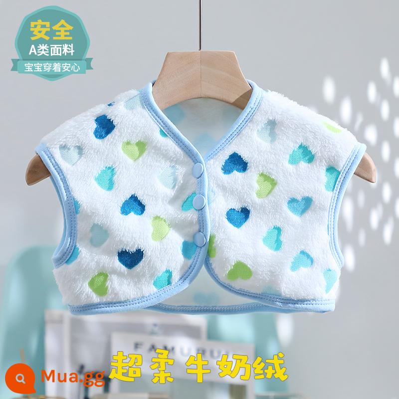 Đệm vai ngủ bằng cotton nguyên chất mùa thu đông cho trẻ em, đốt sống cổ chống lạnh, vai cho bé, áo chống rét cho bé sơ sinh, tay áo dài ấm áp - Trái tim xanh [Vest flannel]