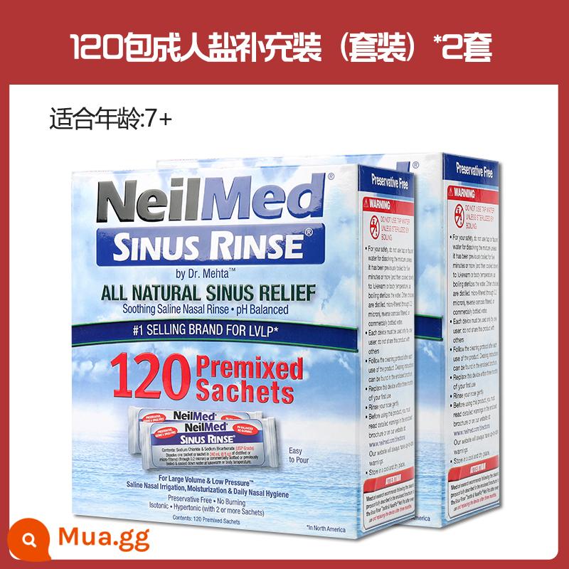 Mỹ neilmed người lớn máy tưới mũi dị ứng đặc biệt muối biển sâu trẻ em muối sinh lý hộ gia đình máy tưới mũi - [Bộ đôi nạp lại] 240 gói muối biển sâu dành cho người lớn