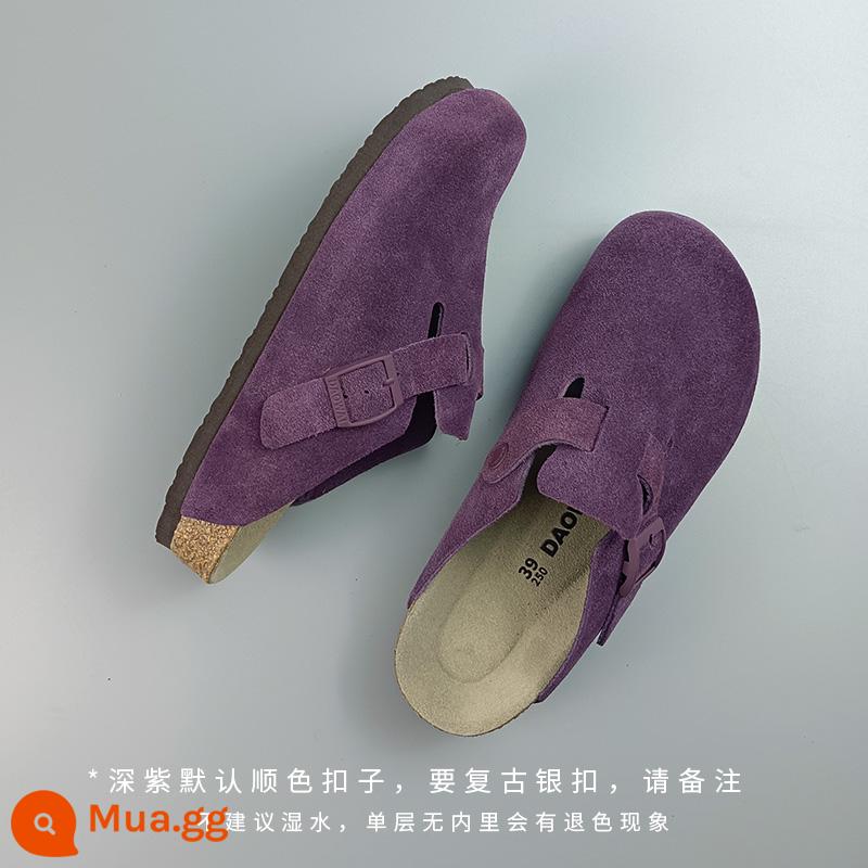 Bên ngoài đảo, giày DAOWAI Birkenstock, dép lê nửa ngón, da bò da lộn cổ điển giản dị Giày Boston Birkenstock dành cho nam và nữ - tím đậm