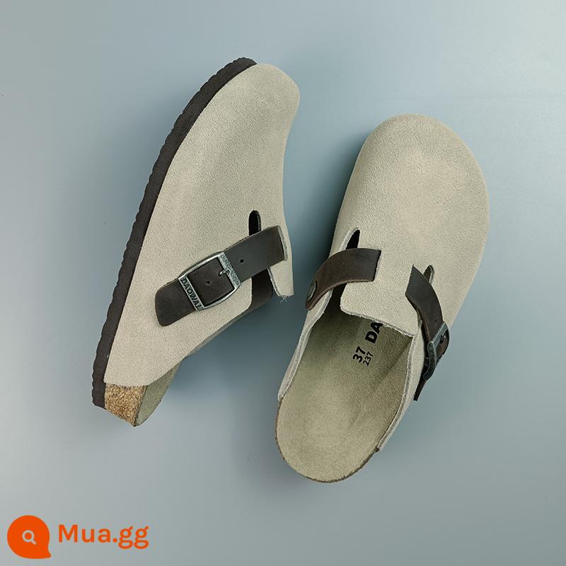 Bên ngoài đảo, giày DAOWAI Birkenstock, dép lê nửa ngón, da bò da lộn cổ điển giản dị Giày Boston Birkenstock dành cho nam và nữ - Màu xám nâu đậm