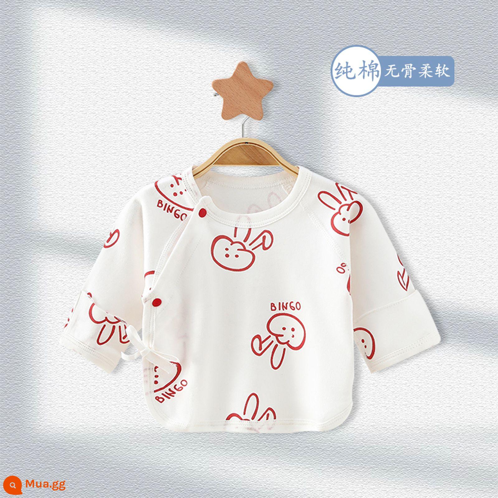 Áo sơ sinh nửa ngực cotton nguyên chất dành cho mùa xuân thu đông bé sơ sinh hai lớp bảo vệ bụng không xương mềm mại cho bé - thỏ đỏ