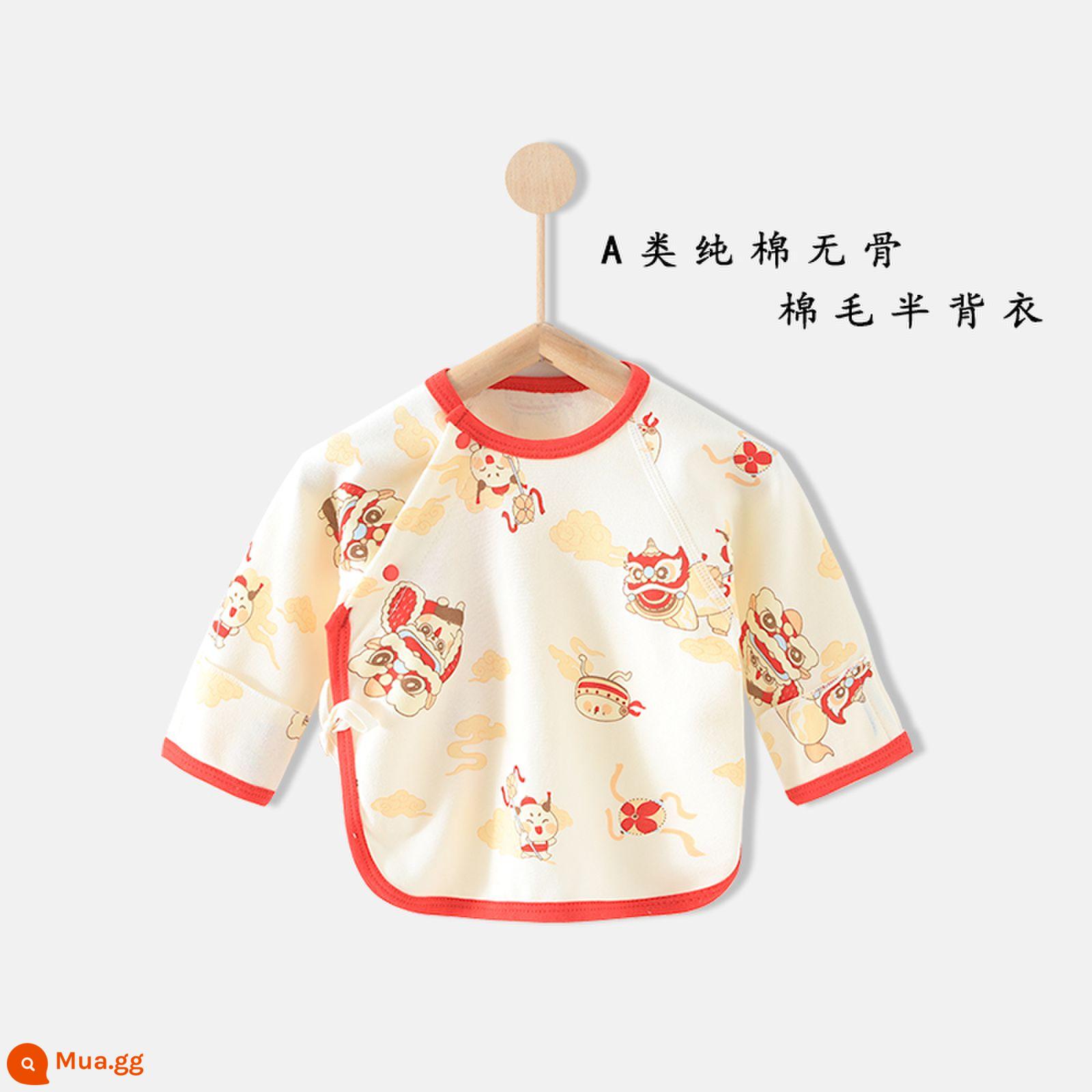 Áo sơ sinh nửa ngực cotton nguyên chất dành cho mùa xuân thu đông bé sơ sinh hai lớp bảo vệ bụng không xương mềm mại cho bé - Truyền thông múa sư tử