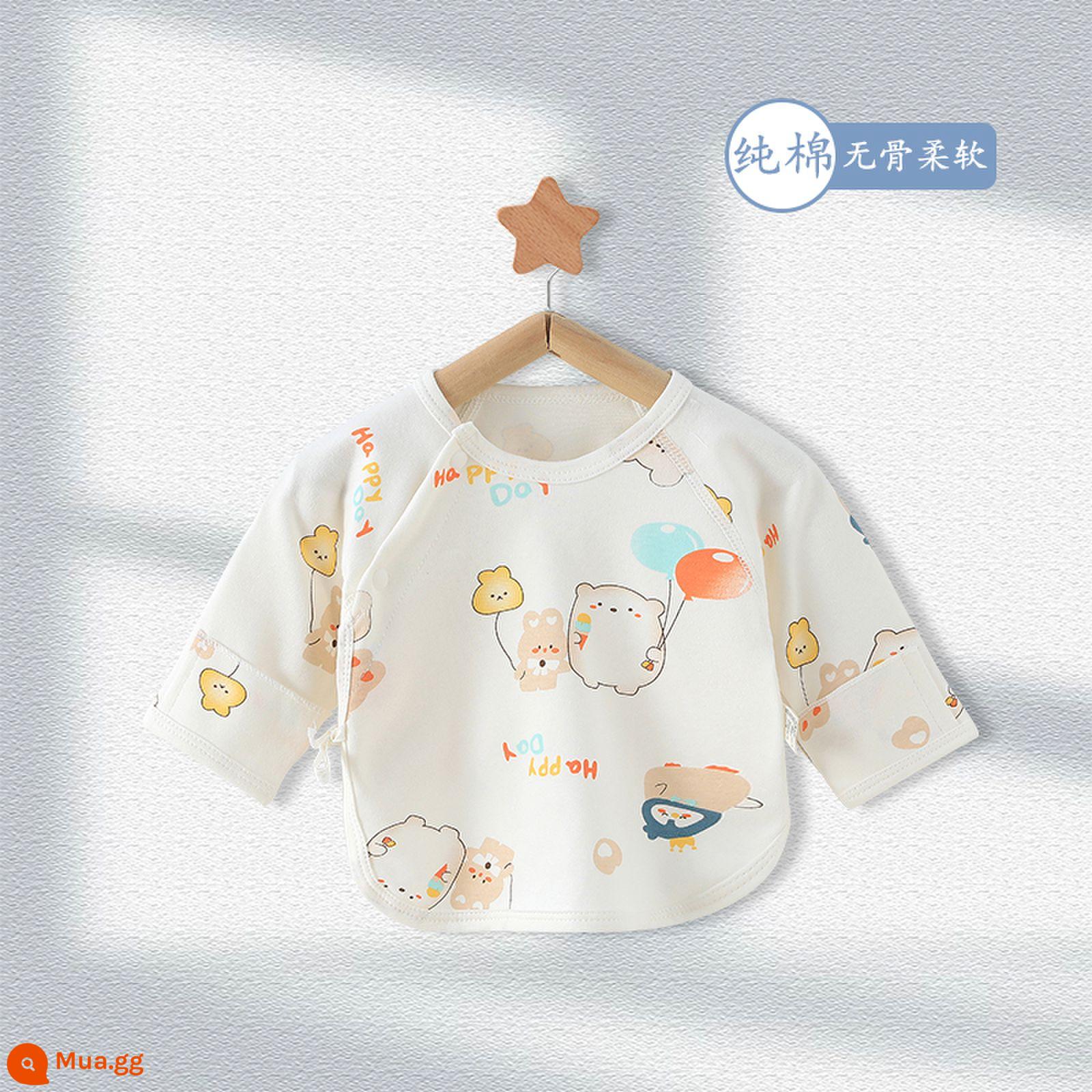 Áo sơ sinh nửa ngực cotton nguyên chất dành cho mùa xuân thu đông bé sơ sinh hai lớp bảo vệ bụng không xương mềm mại cho bé - Công viên động vật