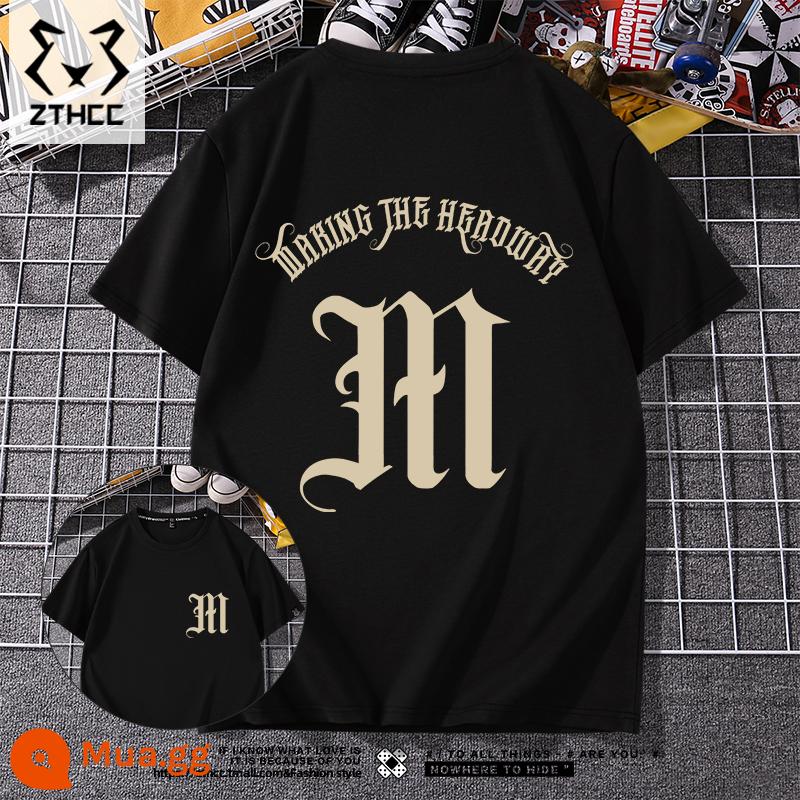 Áo thun nam ngắn tay mùa hè thương hiệu T-shirt cỡ lớn phong cách Mỹ 2023 mới phù hợp với tất cả các trận đấu chàng trai cotton lỏng nửa tay - Màu đen cổ điển m_KB